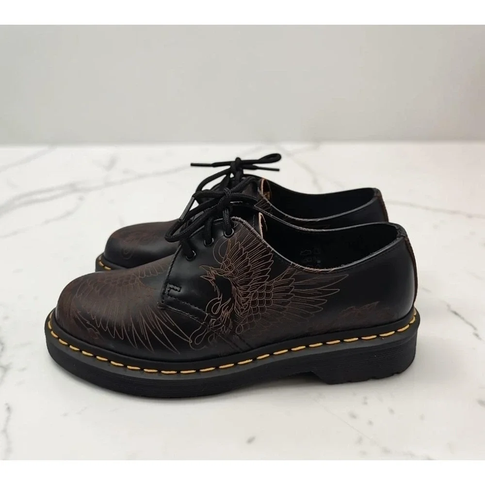 Dr Martens 1461 Phoenix Vintage Smooth Leather Shoes Black Men's 7 W8 New